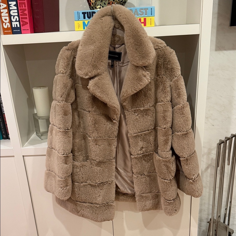Faux fur BCBGMaxAzria Plush Teddy Jacket in Beige